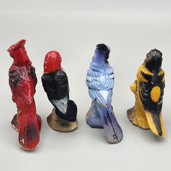 Vintage Set 4 Celluloid Bird Figurines 40-50s 2.5" Cardinal Blue Bird Plastic - Picture 4 of 13